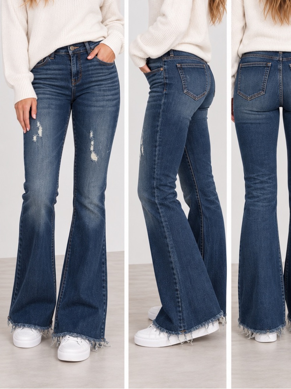 Flying Monkey Flare Jeans Size 26 Dark Wash Distressed Raw Hem Y2K